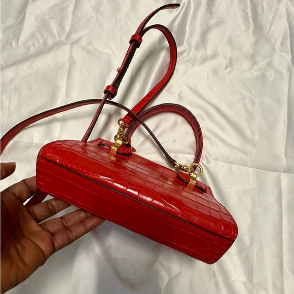 Tory Burch Mini Lee Radziwill Croc Embossed Leather Satchel - Picture 6 of 13